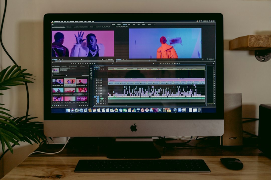 professional video editor at computer